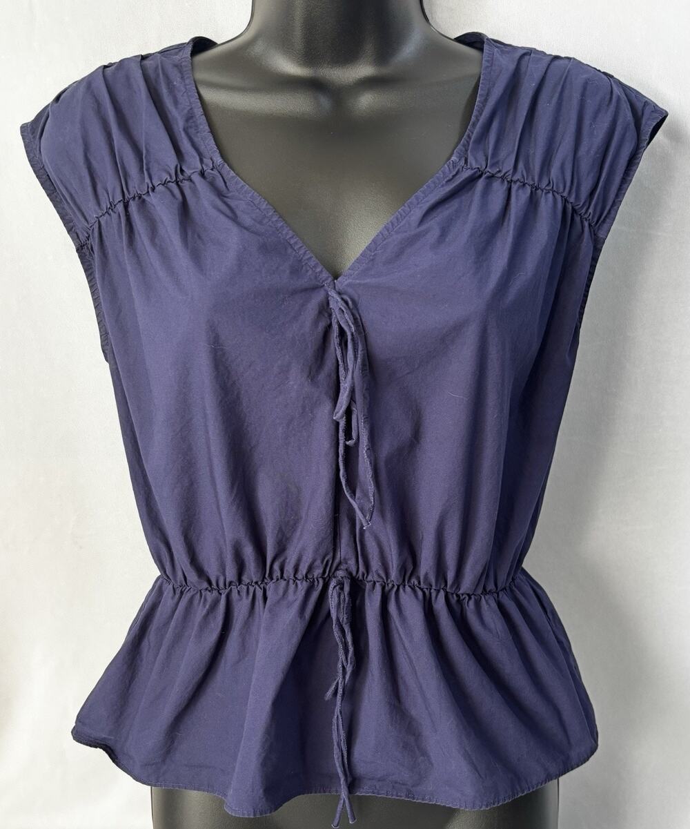 A Loves A Navy Cotton Peplum Tie Front Top Women Small Cottagecore Boho Milkmaid